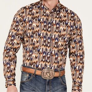 RANK 45 LOCKWOOD GEO STRIPED BUTTON-DOWN WESTERN SHIRT